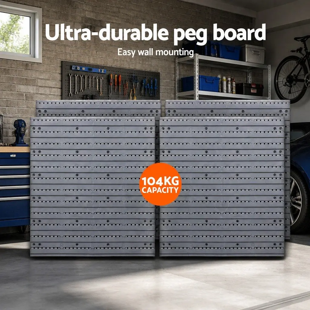 Wall Mounted Storage Bin Rack Heavy Duty 88 Parts Tool Organiser Pegboard Blue Grey