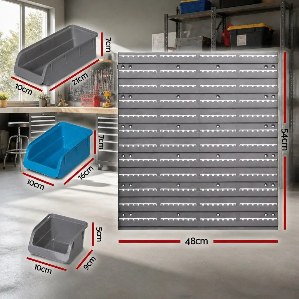 Storage Bin Rack Wall Mounted Heavy Duty 96 Bins Pegboard Tool Organiser Garage Workshop