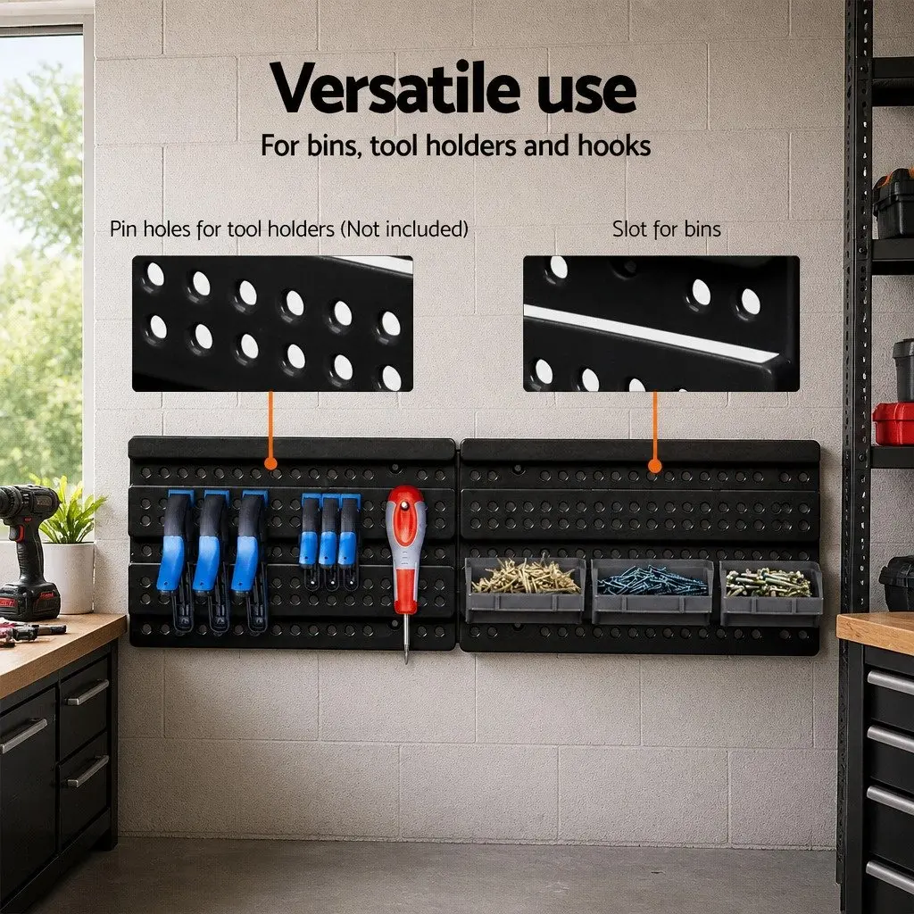 30 Bin Wall Mounted Storage Rack Organiser Tool Holder Durable Pegboard 38 x 64cm Blue Grey