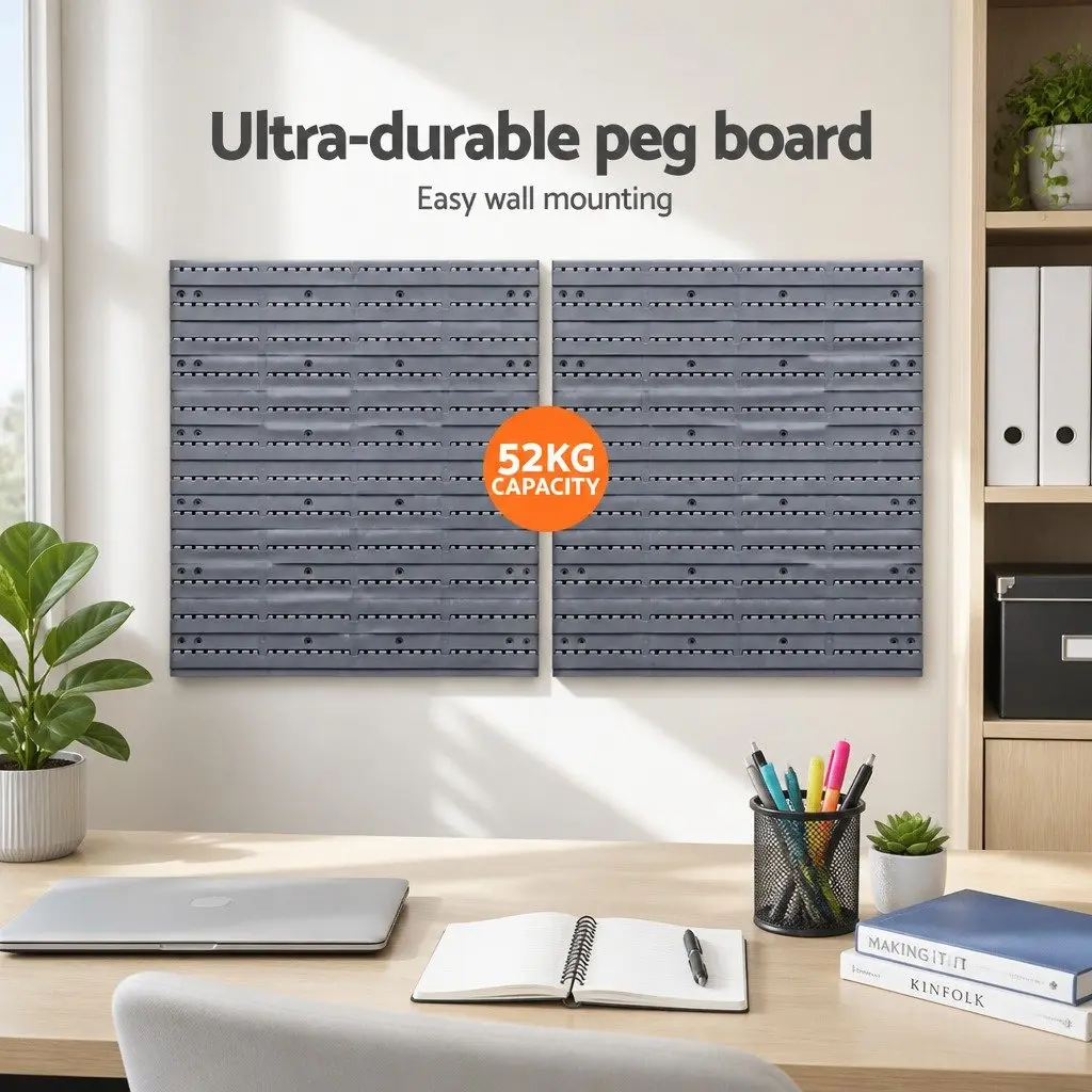 44 Piece Wall Mounted Storage Rack System Detachable Bins Heavy Duty Peg Board Organizers Blue or Grey
