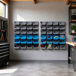 48 Bin Storage Rack Wall Mounted Steel Pegboard Organizer Tool Holder Garage
