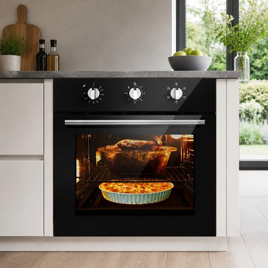 Electric Built-In Wall Oven 60cm Black Kitchen Cooking Appliance 70L Capacity
