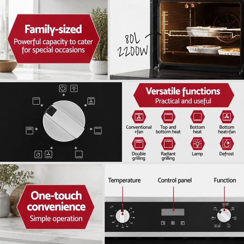 Built-In Electric Wall Oven 80L Convection Grill Kitchen Appliance Stainless