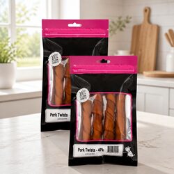 Chewy Pork Twists Dog Treats 4 Pack x 2 - Perfect for Training