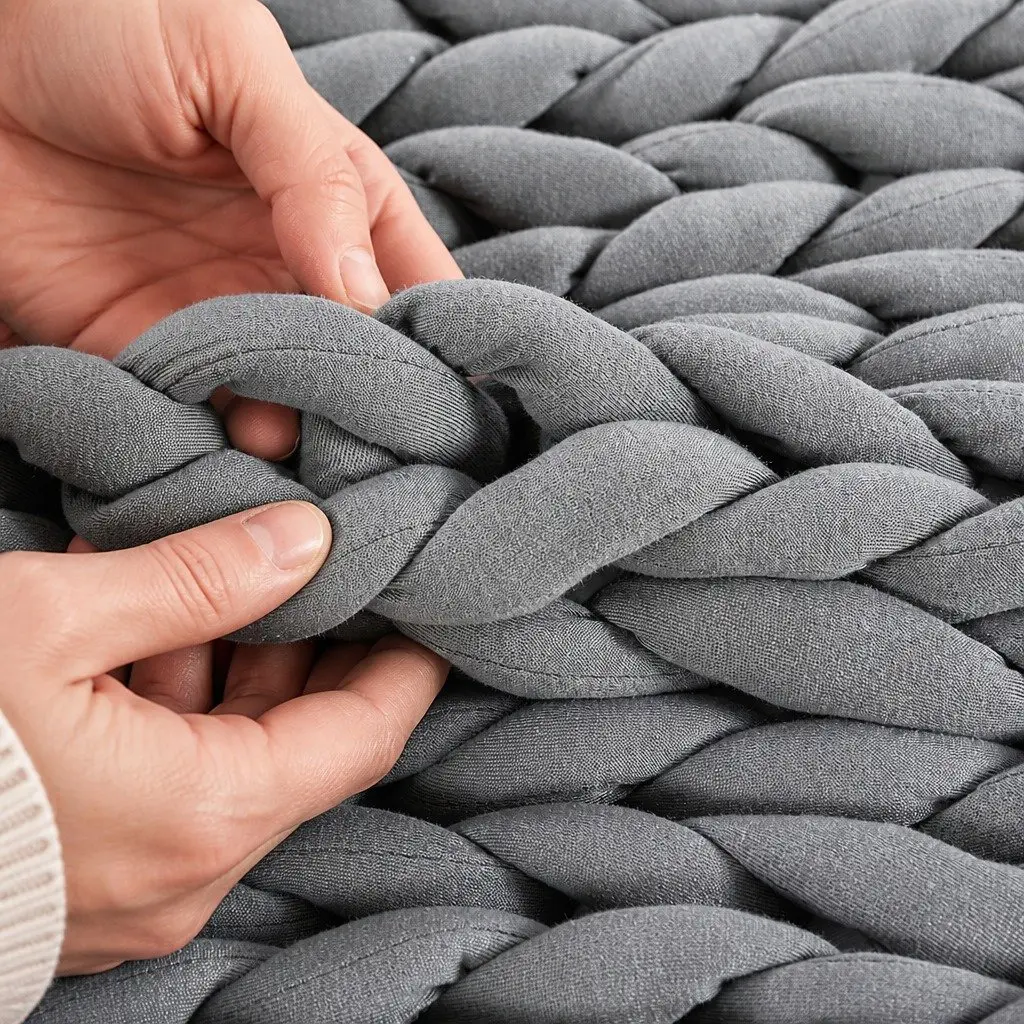 Weighted Knitted Blanket Chunky Polyester Adult Kids Grey Pink Blue Green Navy Yellow