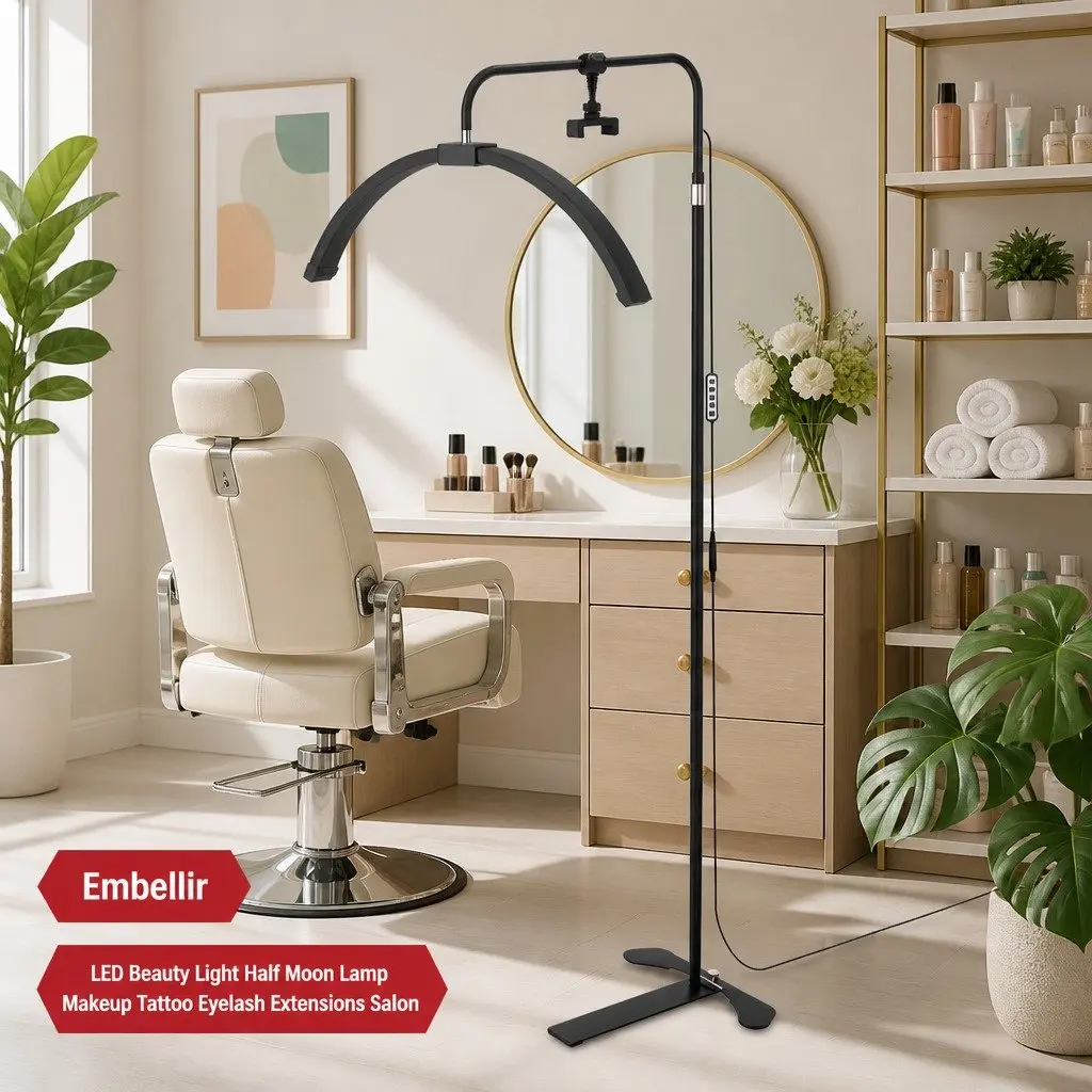 LED Half Moon Beauty Light Adjustable Brightness Colour Temperature 252 Beads Black