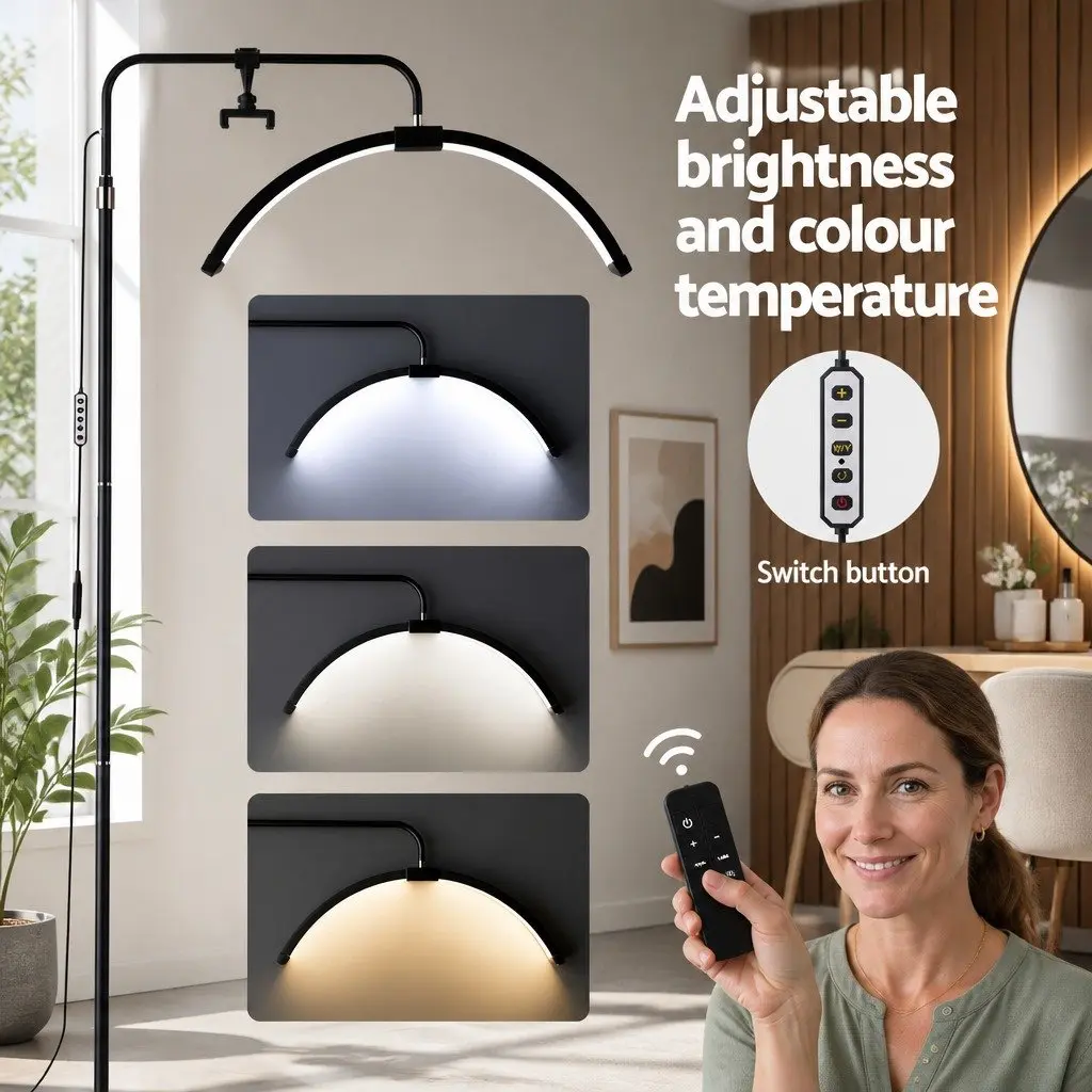 LED Half Moon Beauty Light Adjustable Brightness Colour Temperature 252 Beads Black