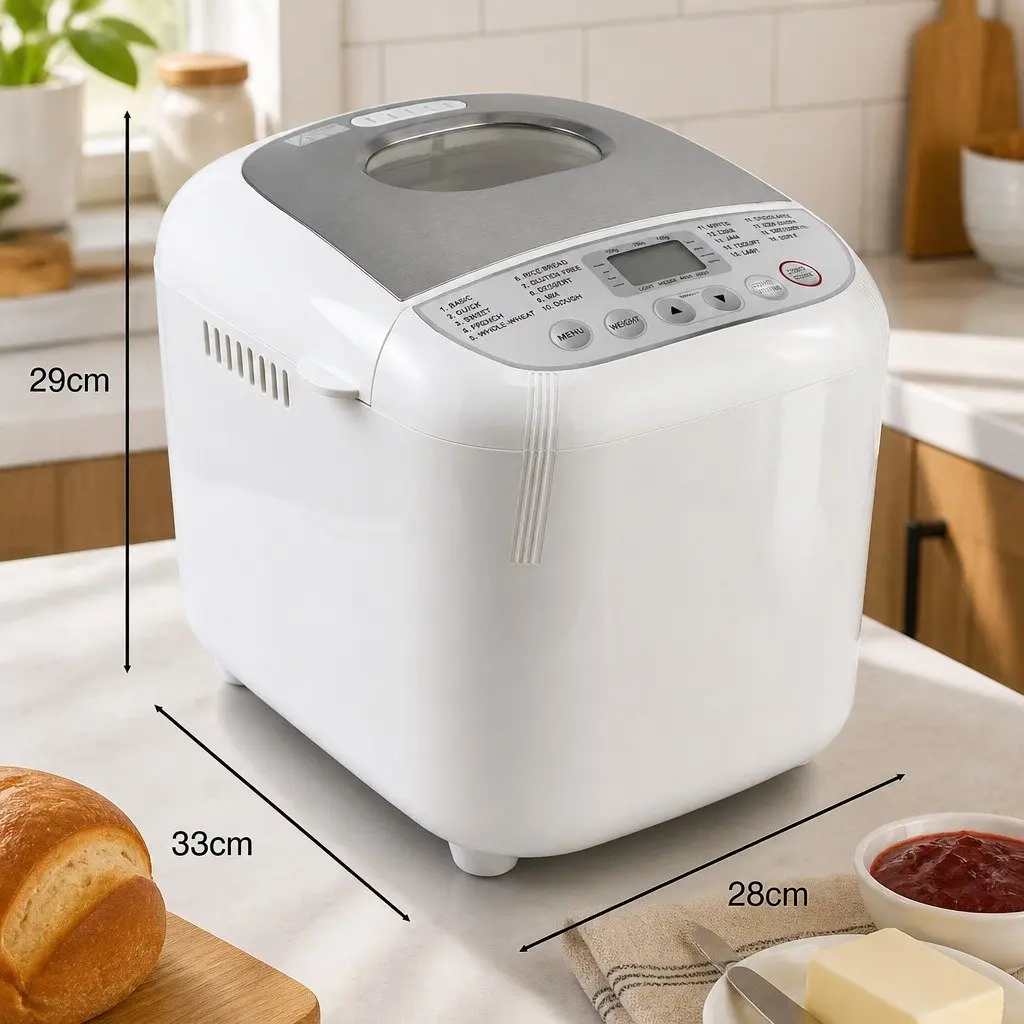 Bread Maker Machine Automatic 19 Programs 2lb Non-Stick Pan Stainless Steel White