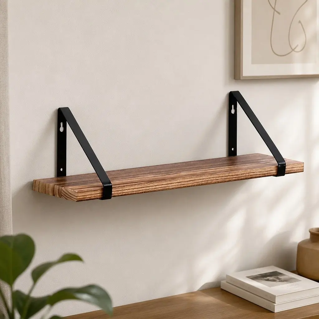 Floating Shelf Wooden Wall Storage Display Rack 43cm Natural 3 Piece