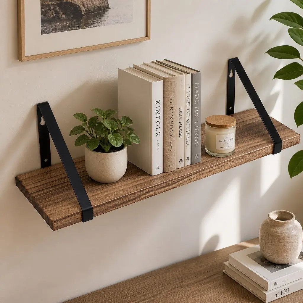Floating Shelf Wooden Wall Storage Display Rack 43cm Natural 3 Piece