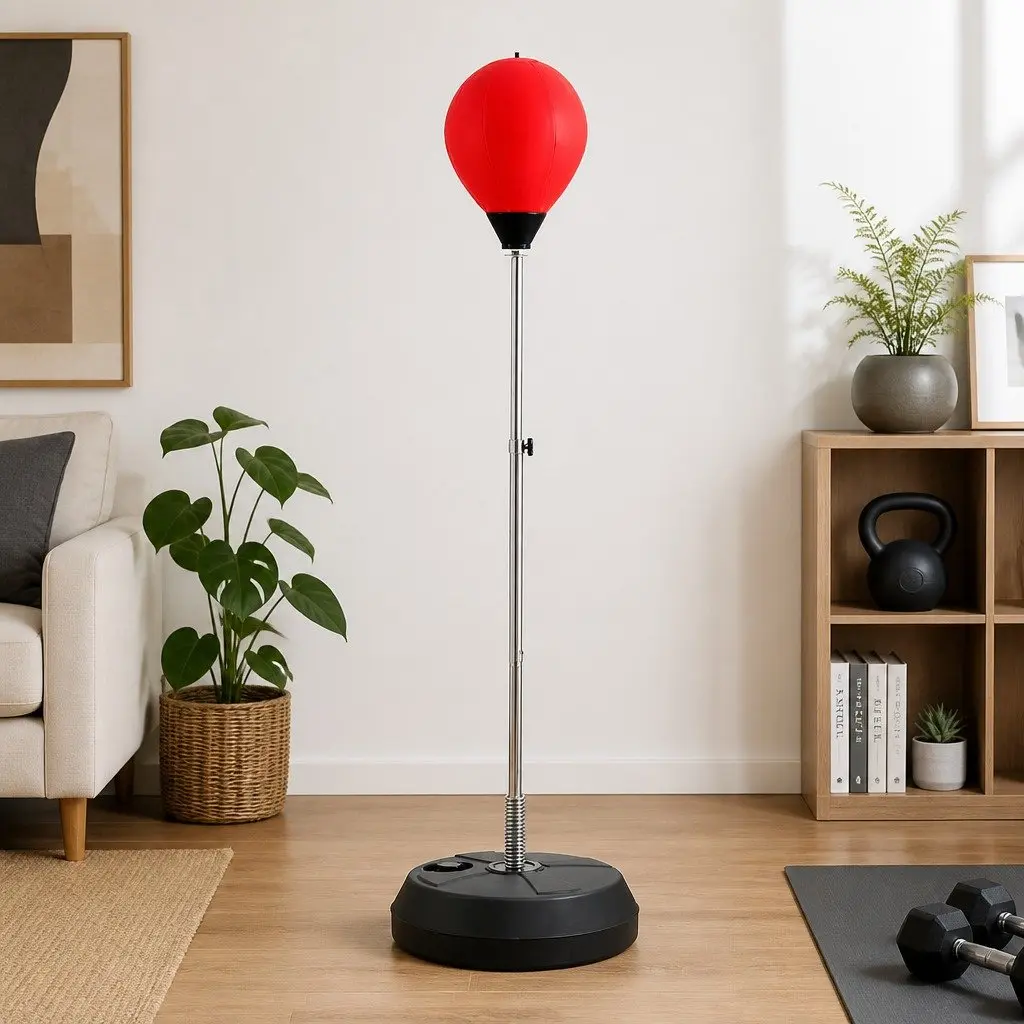 Punching Bag Stand Adjustable Height 127-145cm Freestanding Red and Black PVC Polyethylene Iron