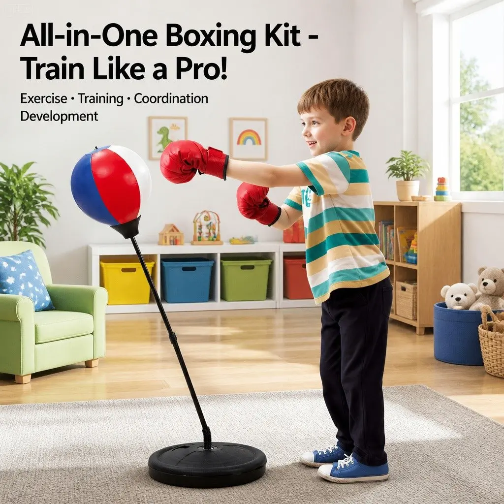 Kids Punching Bag Stand Adjustable PVC Iron Frame 76-112cm Blue Red Black