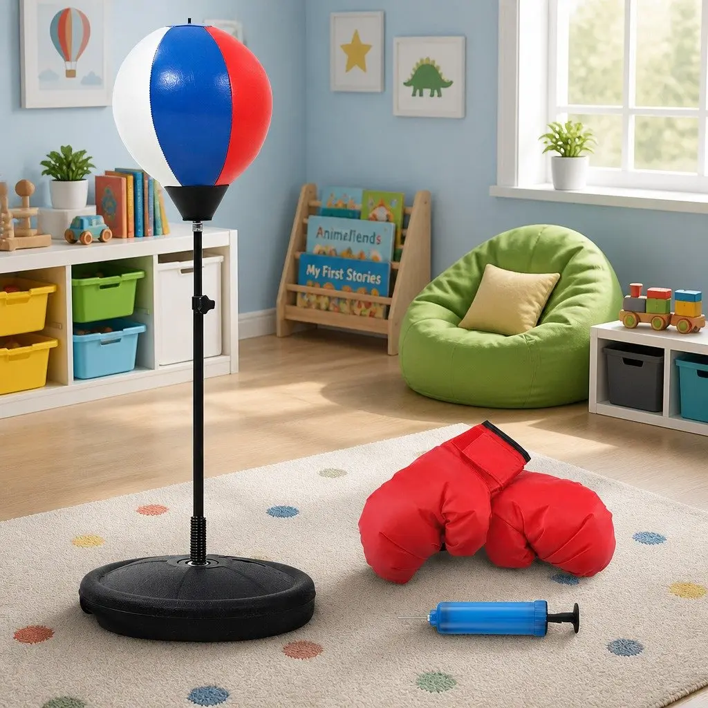 Kids Punching Bag Stand Adjustable PVC Iron Frame 76-112cm Blue Red Black
