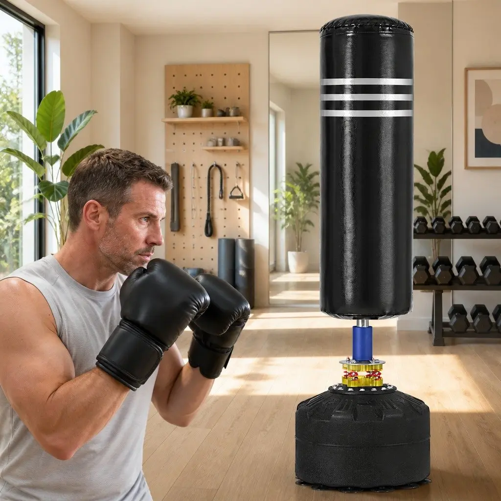 Boxing Punching Bag Stand Freestanding Equipment Sturdy Multi-Layered Construction 175CM Black