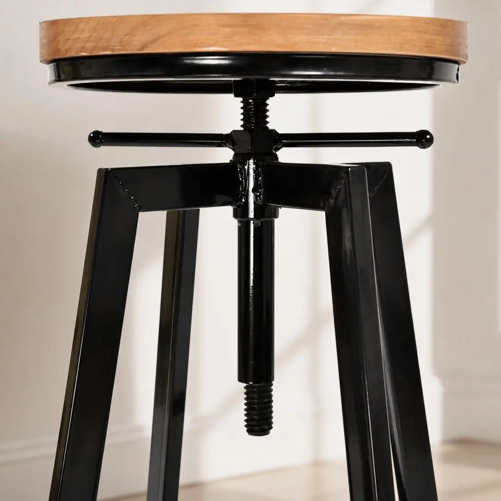 Bar Stools Industrial Metal Wooden Adjustable Height Swivel Seat 2 Piece