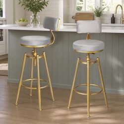 Bar Stools Kitchen Counter Height Chair Adjustable Swivel Velvet Seat Footrest