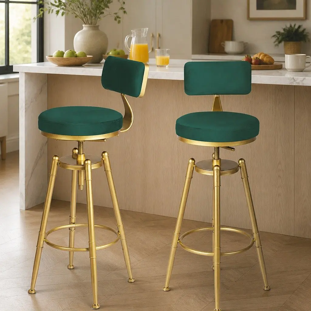 Green Velvet Bar Stools for Kitchen and Dining