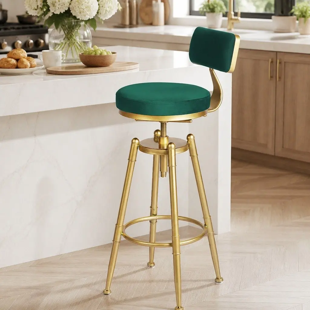Green Velvet Bar Stools for Kitchen and Dining