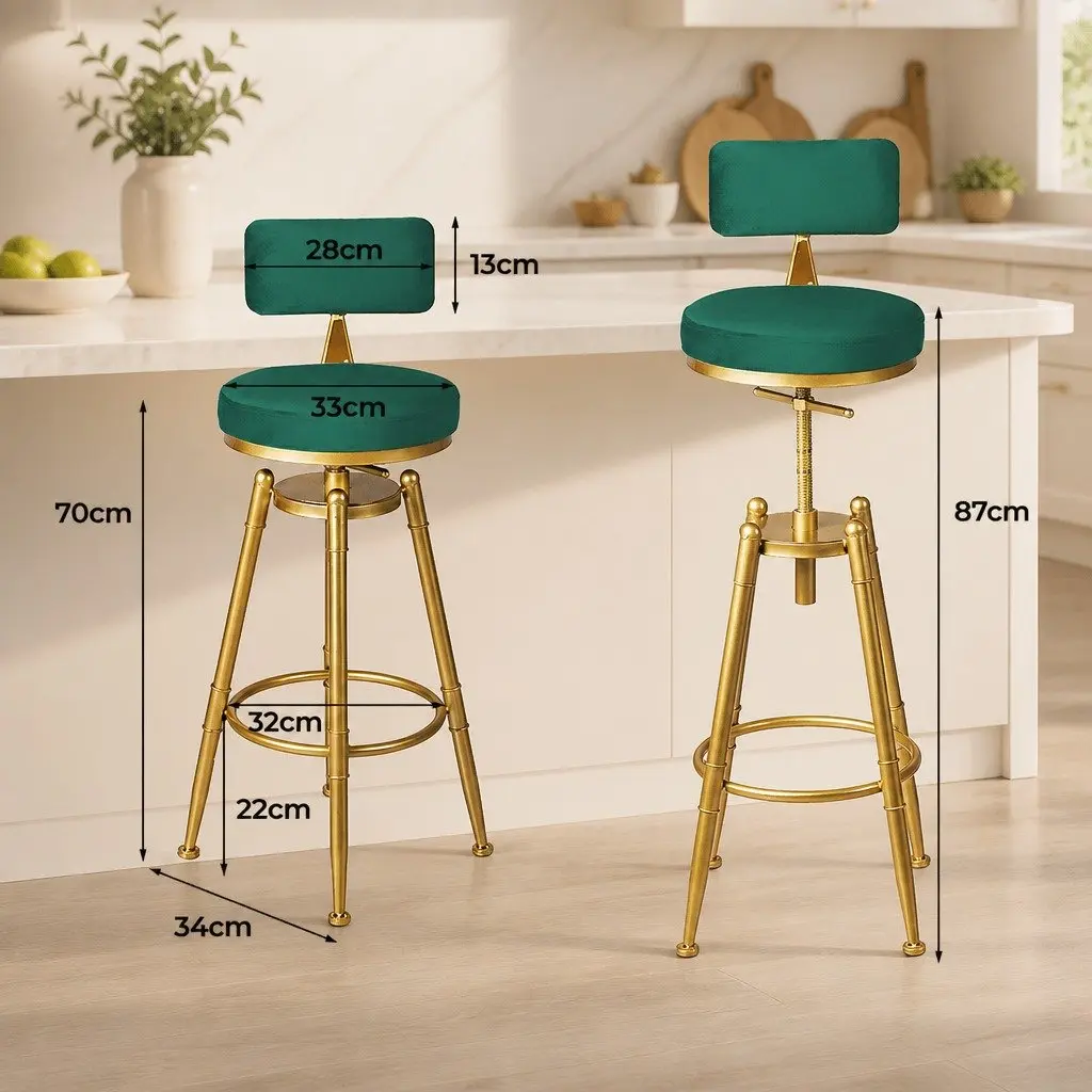 Green Velvet Bar Stools for Kitchen and Dining