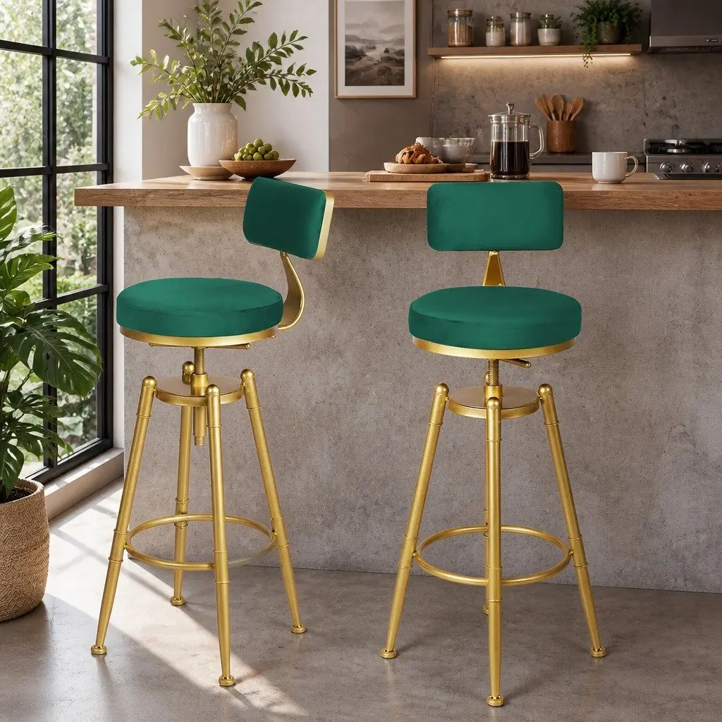 Green Velvet Bar Stools for Kitchen and Dining