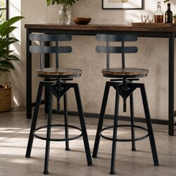 Industrial Bar Stool Adjustable Height 360 Swivel Metal Frame Kitchen Counter