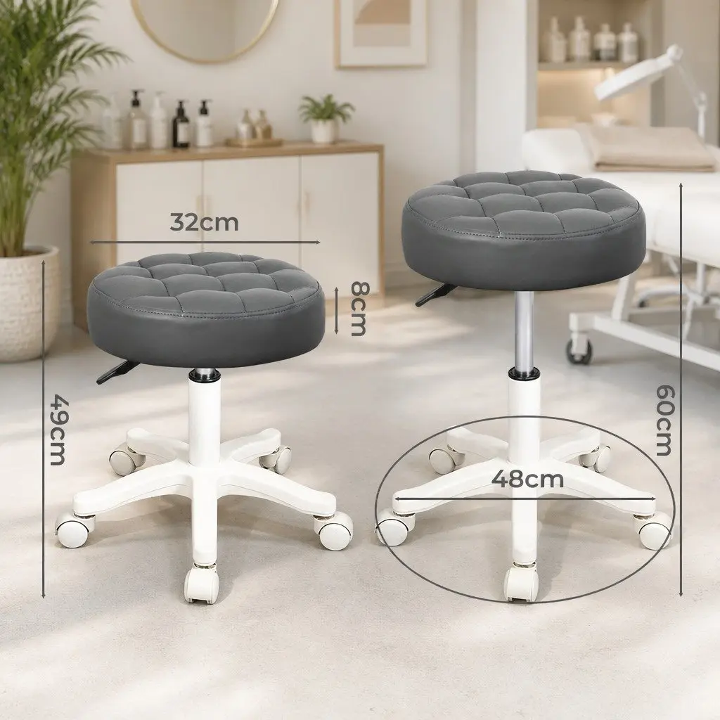 Rolling Bar Stool PU Leather Grey Gas Lift 360° Swivel Casters