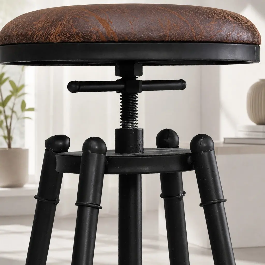 Bar Stools Industrial Metal Frame Adjustable Height Swivel Seat Vintage Style Set of 2