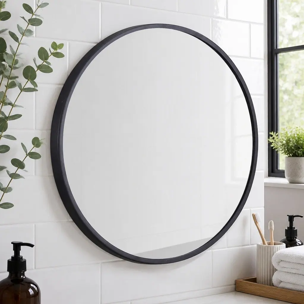 Round Wall Mirror Steel Black Large 50 60 70 80cm
