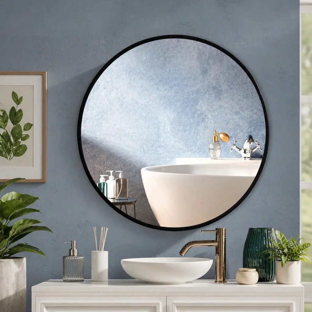 Round Wall Mirror Steel Black Large 50 60 70 80cm