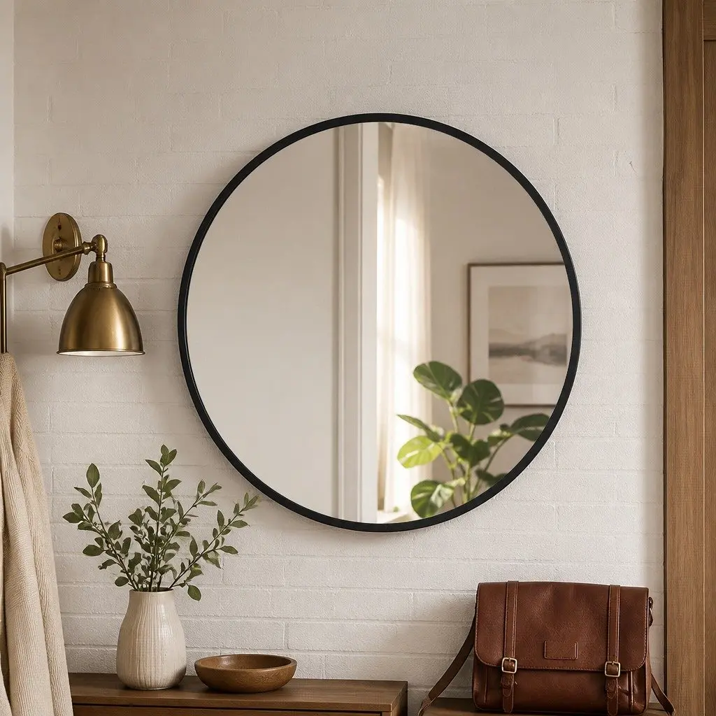 Round Wall Mirror Steel Black Large 50 60 70 80cm