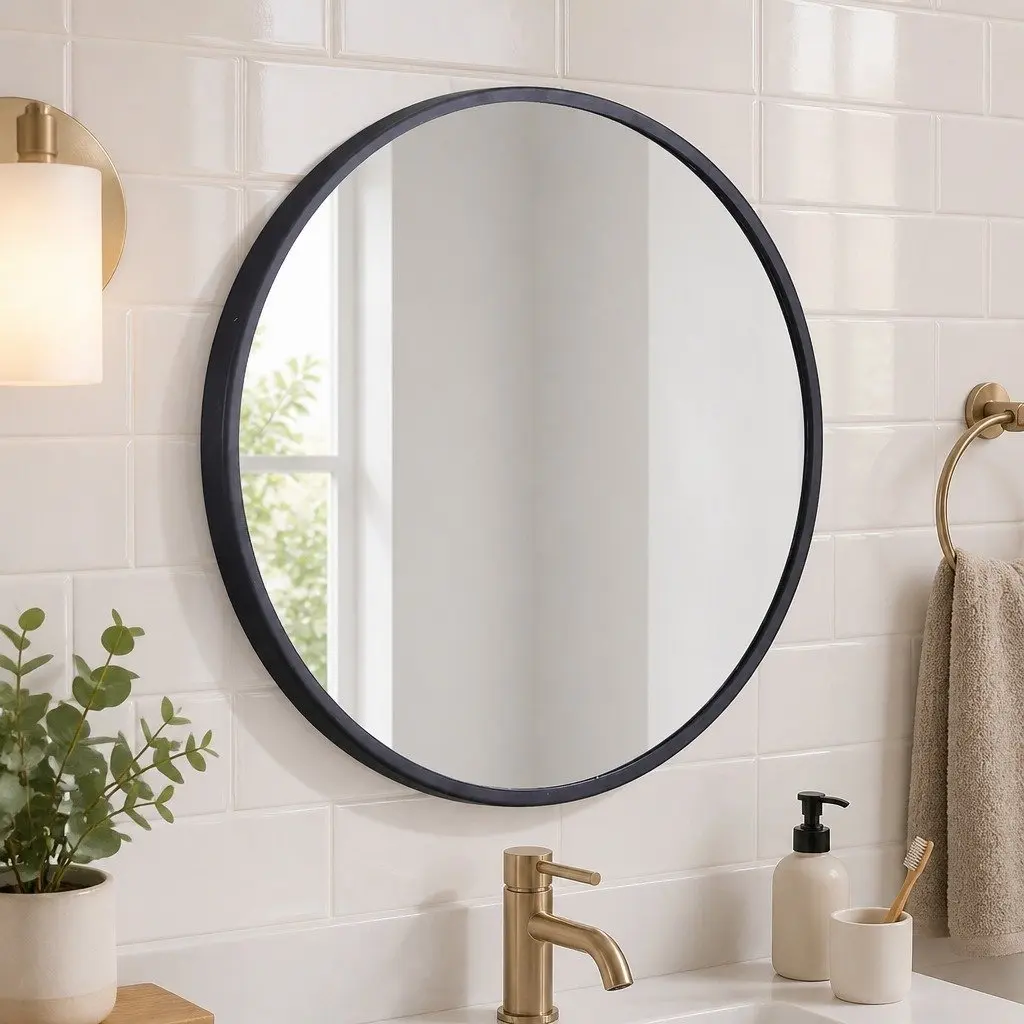 Round Wall Mirror Steel Frame 50cm 60cm 70cm 80cm Black