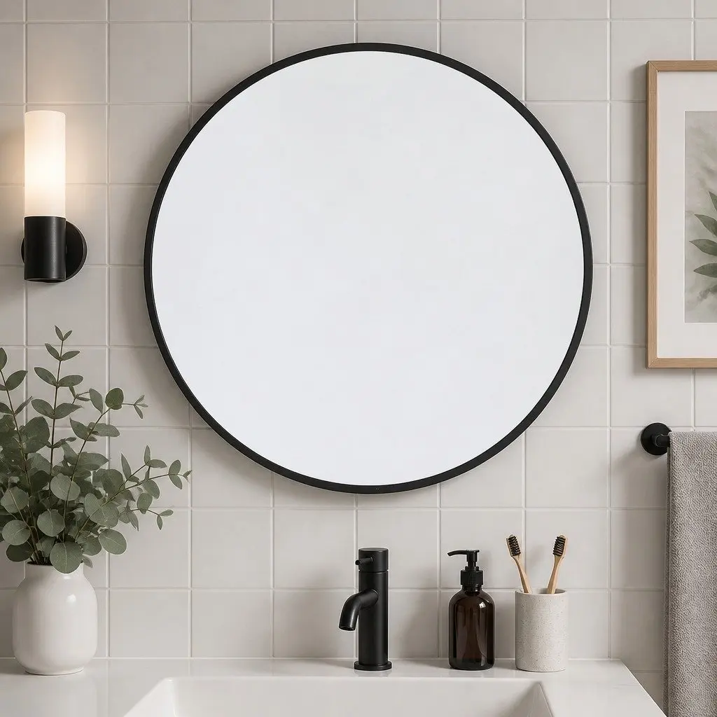 Round Wall Mirror Steel Frame 50cm 60cm 70cm 80cm Black