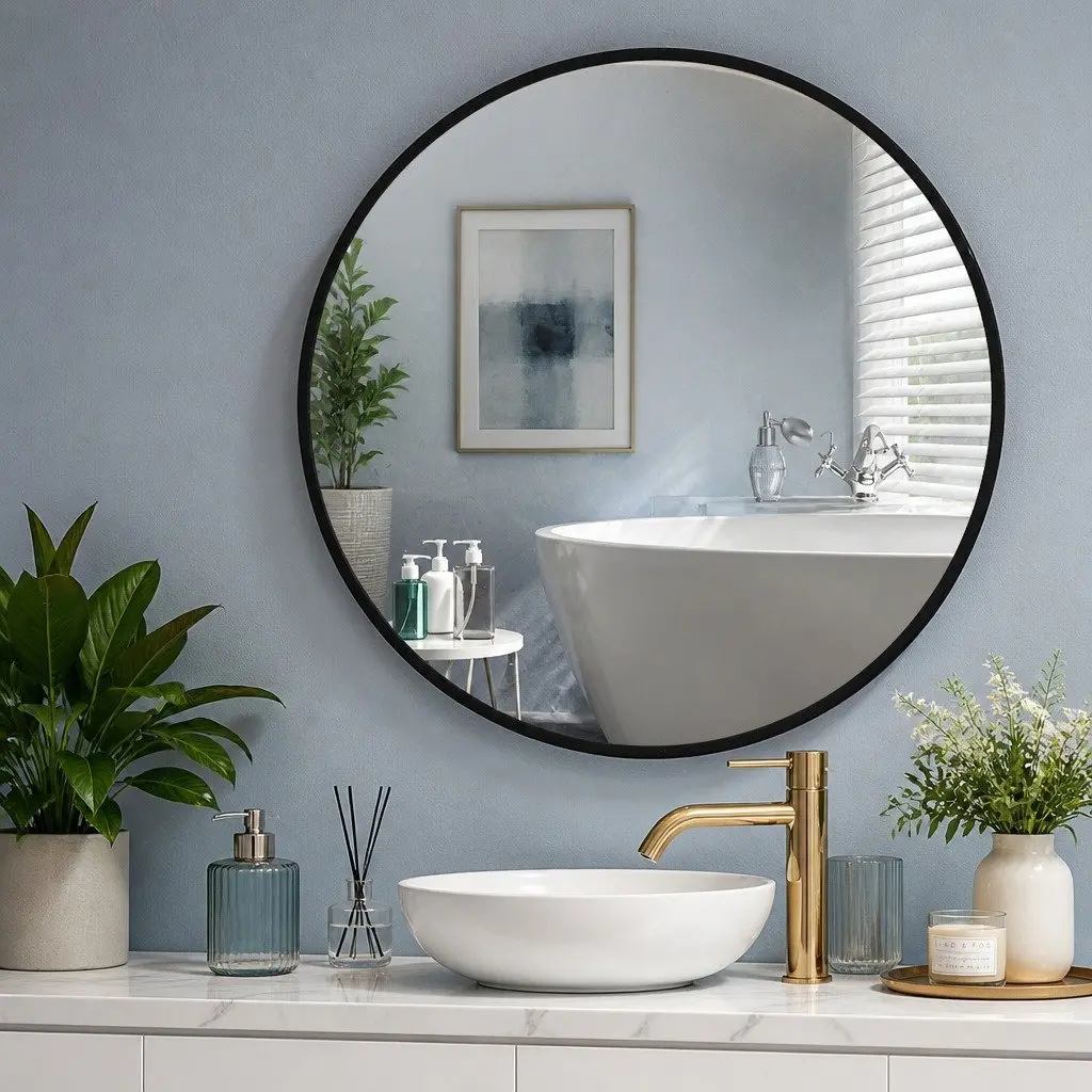 Round Wall Mirror Steel Frame 50cm 60cm 70cm 80cm Black