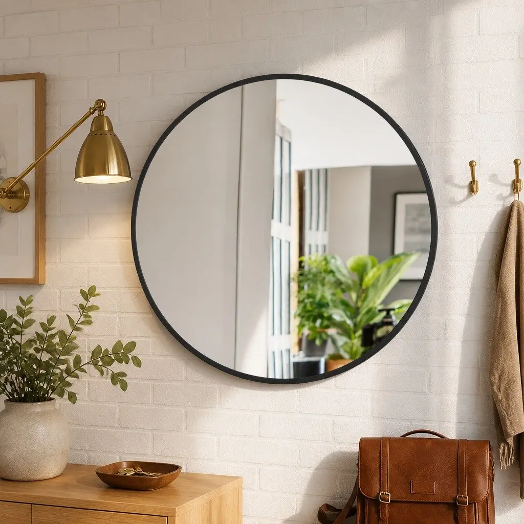 Round Wall Mirror Steel Frame 50cm 60cm 70cm 80cm Black