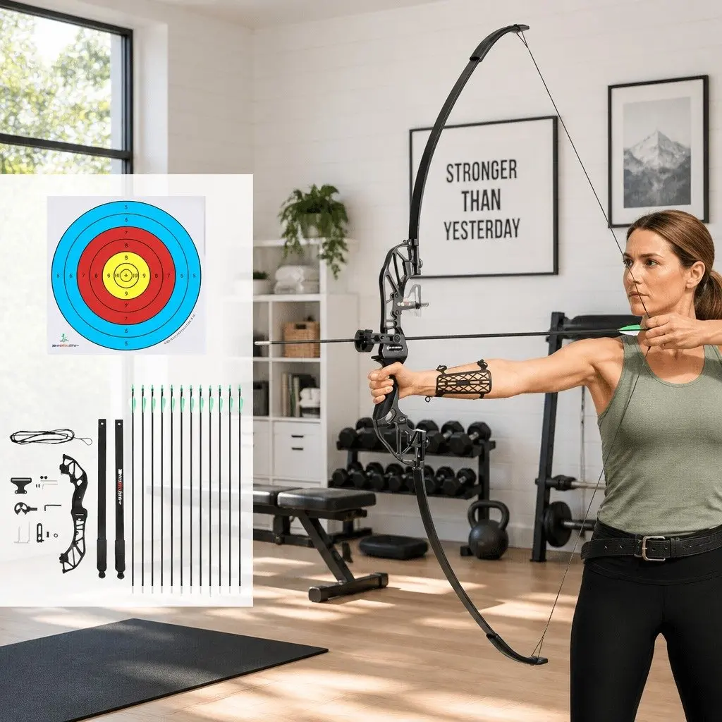 Recurve Bow Arrow Set 55lbs Takedown Archery Green 135cm