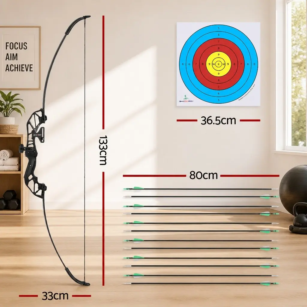 Recurve Bow Arrow Set 55lbs Takedown Archery Green 135cm