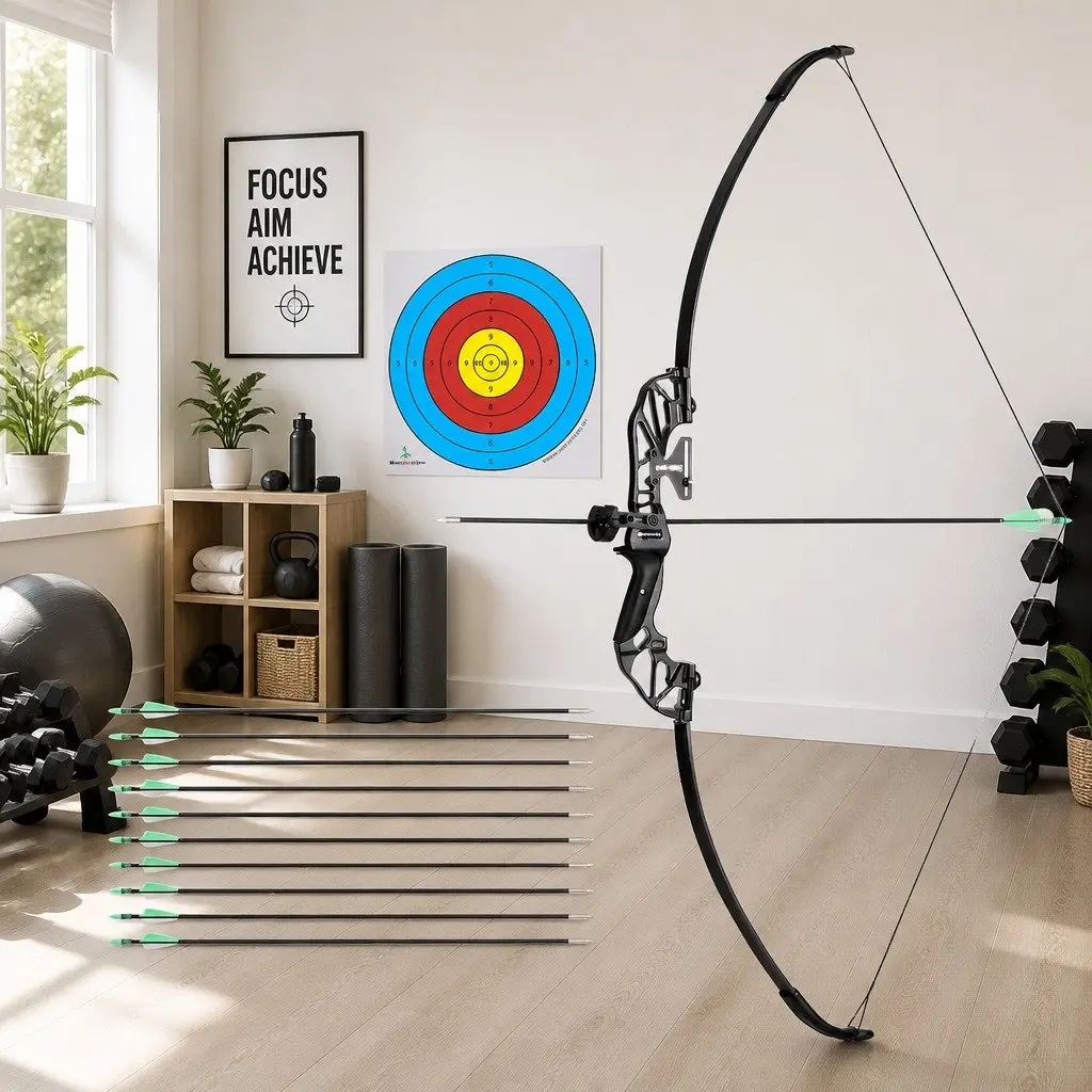 Recurve Bow Arrow Set 55lbs Takedown Archery Green 135cm