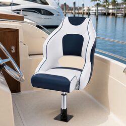Flip Up Boat Seat Swivel Pedestal 34-46cm Height Adjustable Captain Chair Blue