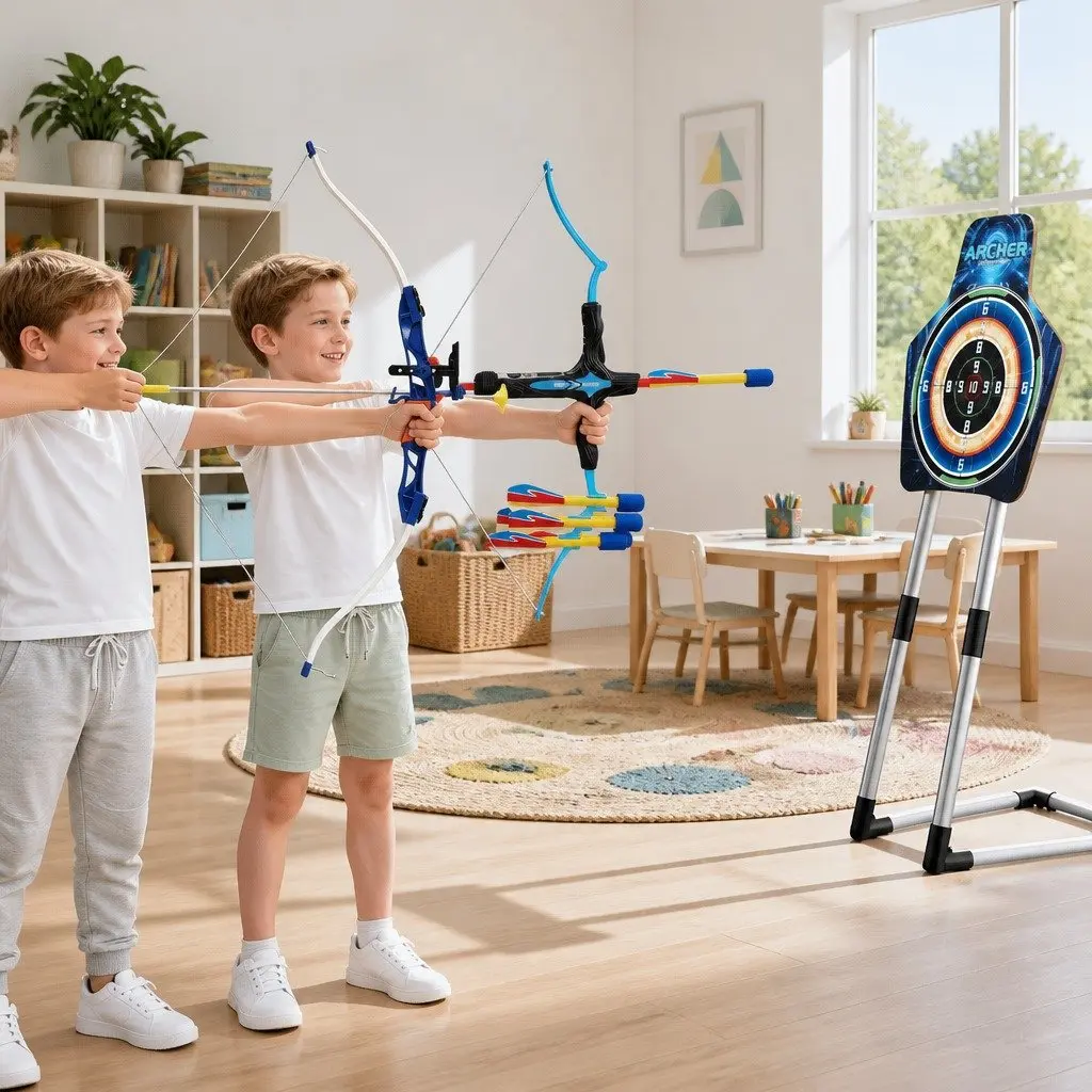 Kids Archery Target Practice Set Portable Bow and Arrow Toy 81cm Blue Indoor Outdoor Activity