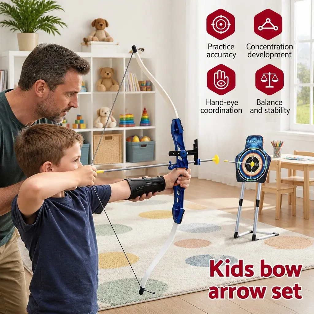 Kids Archery Target Practice Set Portable Bow and Arrow Toy 81cm Blue Indoor Outdoor Activity