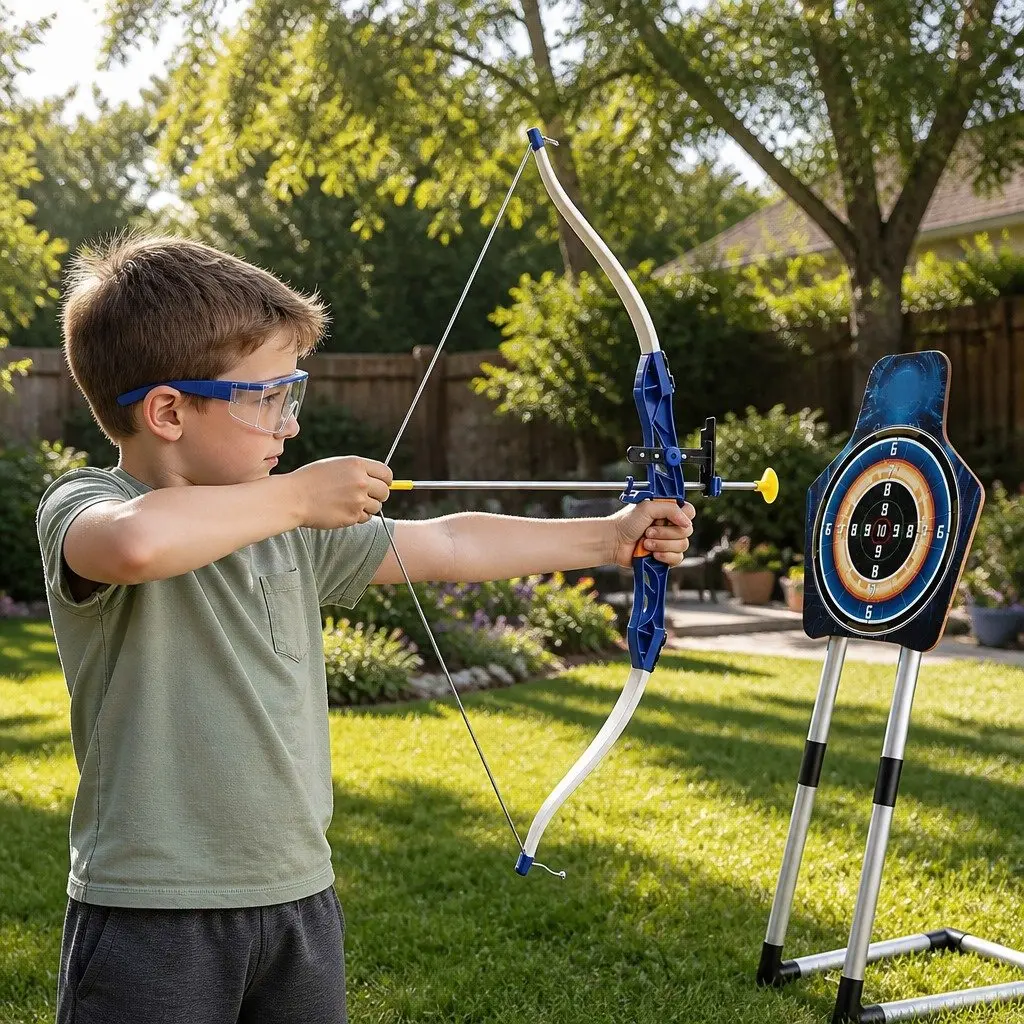 Kids Bow and Arrow Set ABS Plastic 81cm Blue with Standing Target and Goggles
