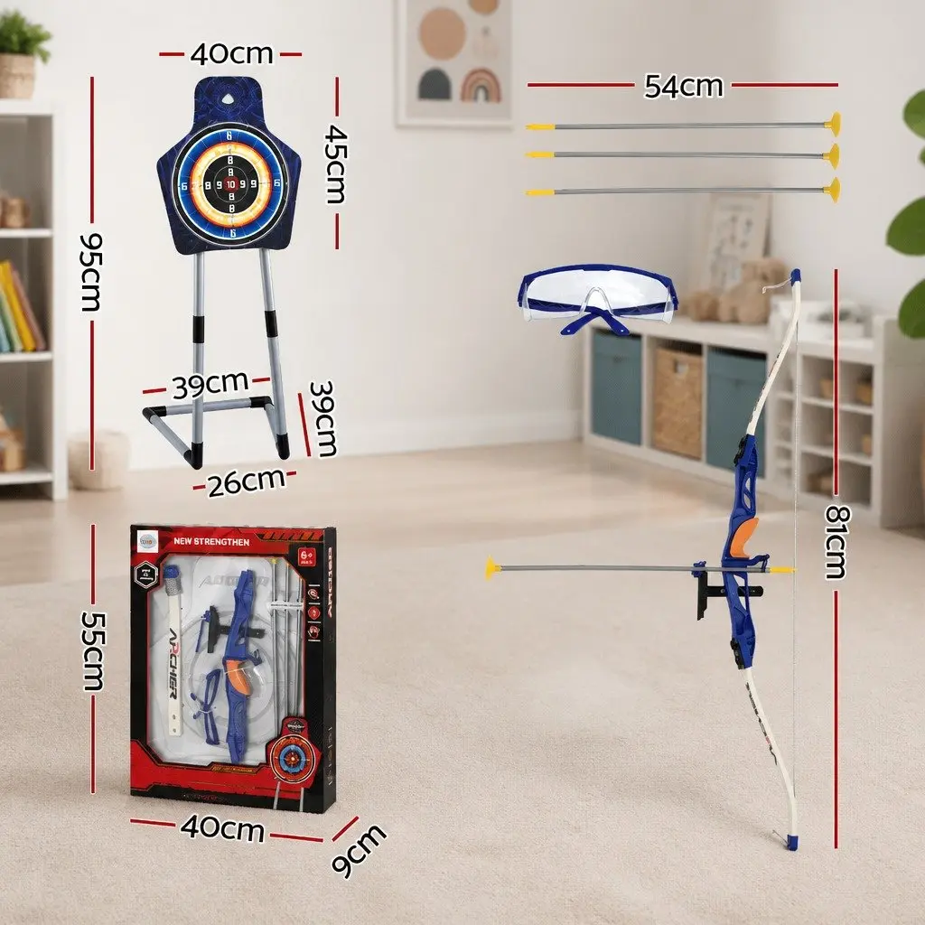 Kids Bow and Arrow Set ABS Plastic 81cm Blue with Standing Target and Goggles