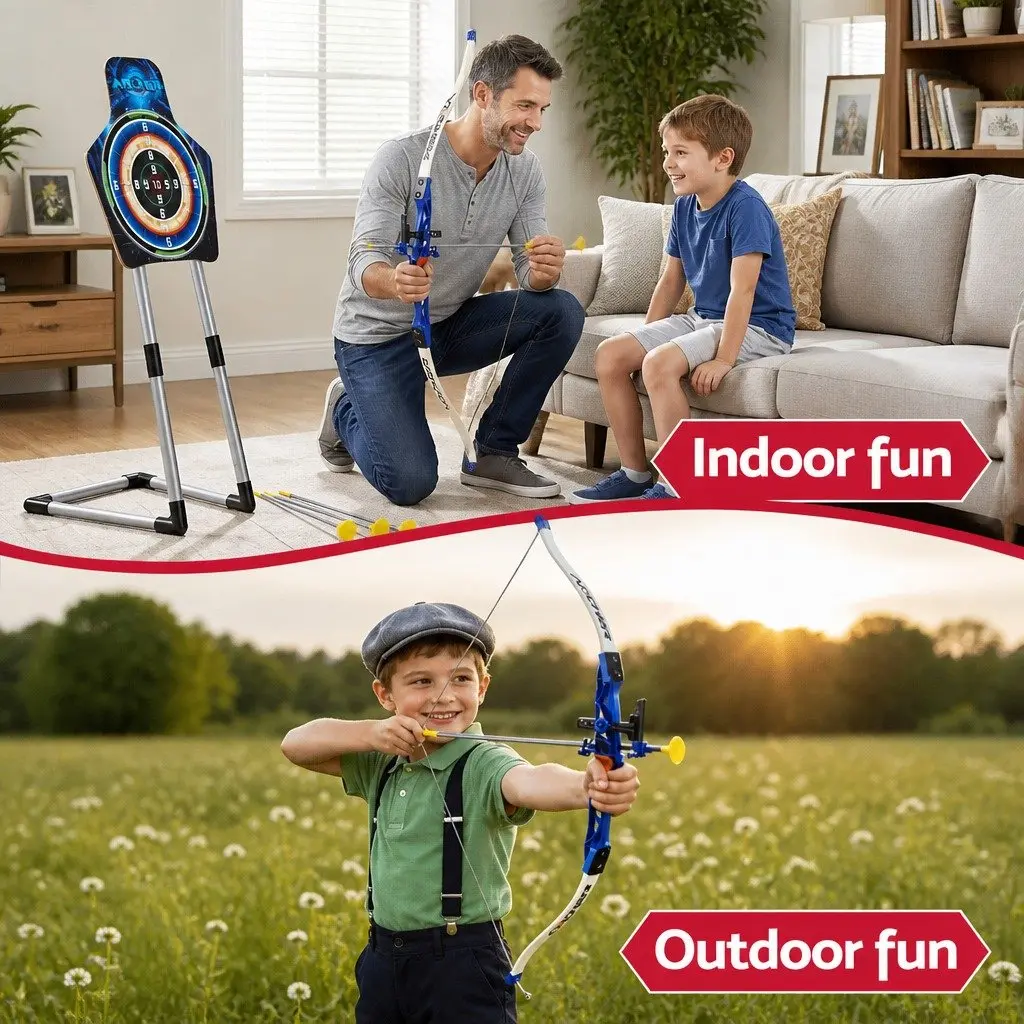 Kids Bow and Arrow Set ABS Plastic 81cm Blue with Standing Target and Goggles