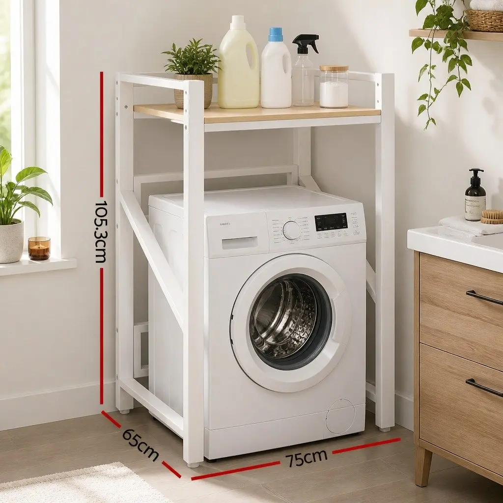 Washing Machine Rack Space Saver Adjustable Shelf Black Steel 75cm