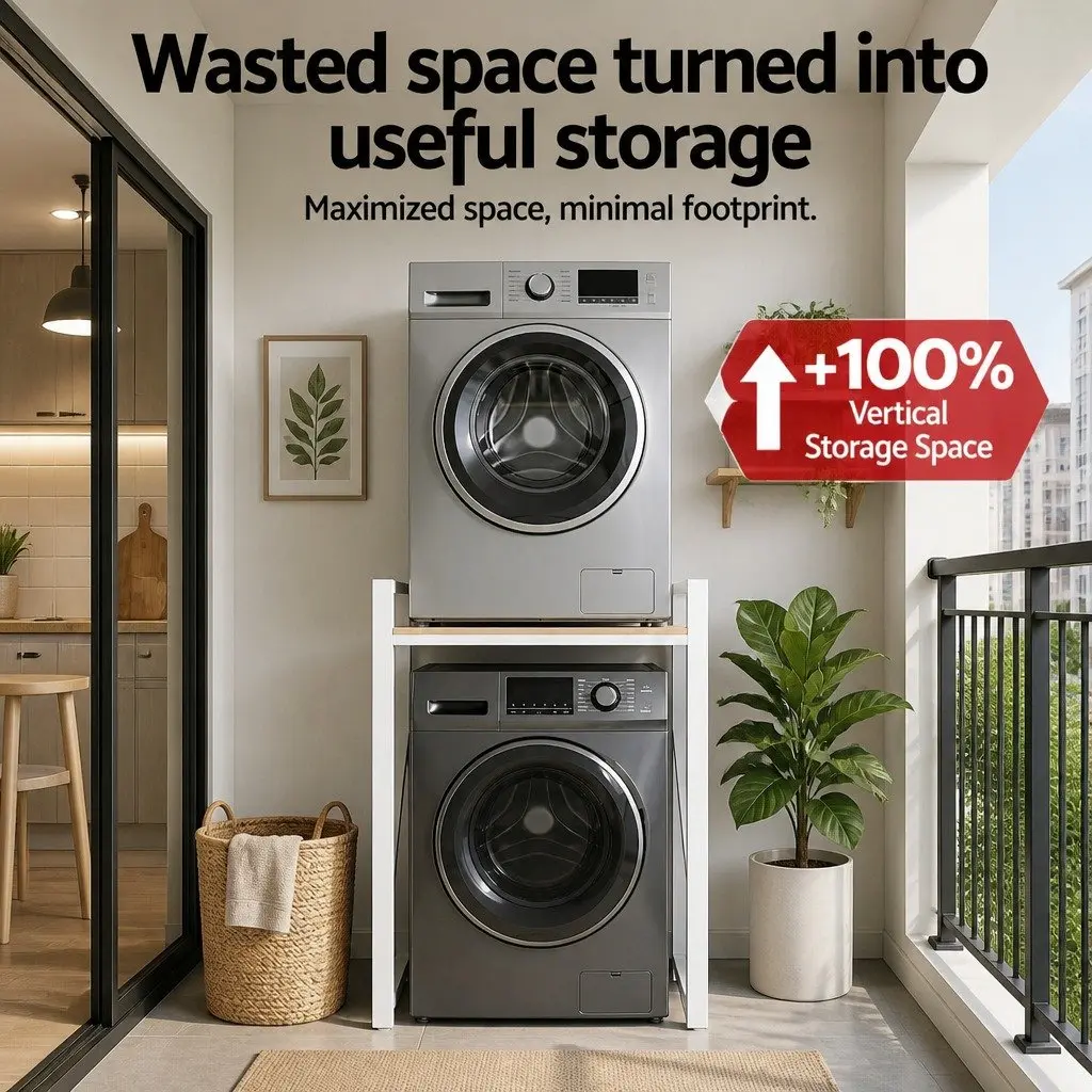 Washing Machine Rack Space Saver Adjustable Shelf Black Steel 75cm