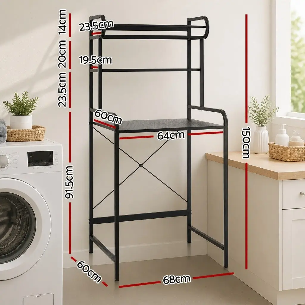 Over Washing Machine Bathroom Shelf Organizer 3 Tier Black Iron Storage with Towel Rail