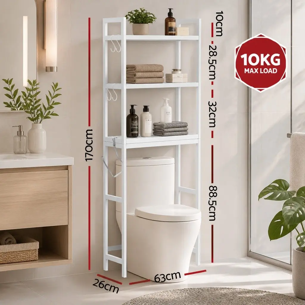 Over Toilet Storage Rack Iron 3 Tier Bathroom Organiser White