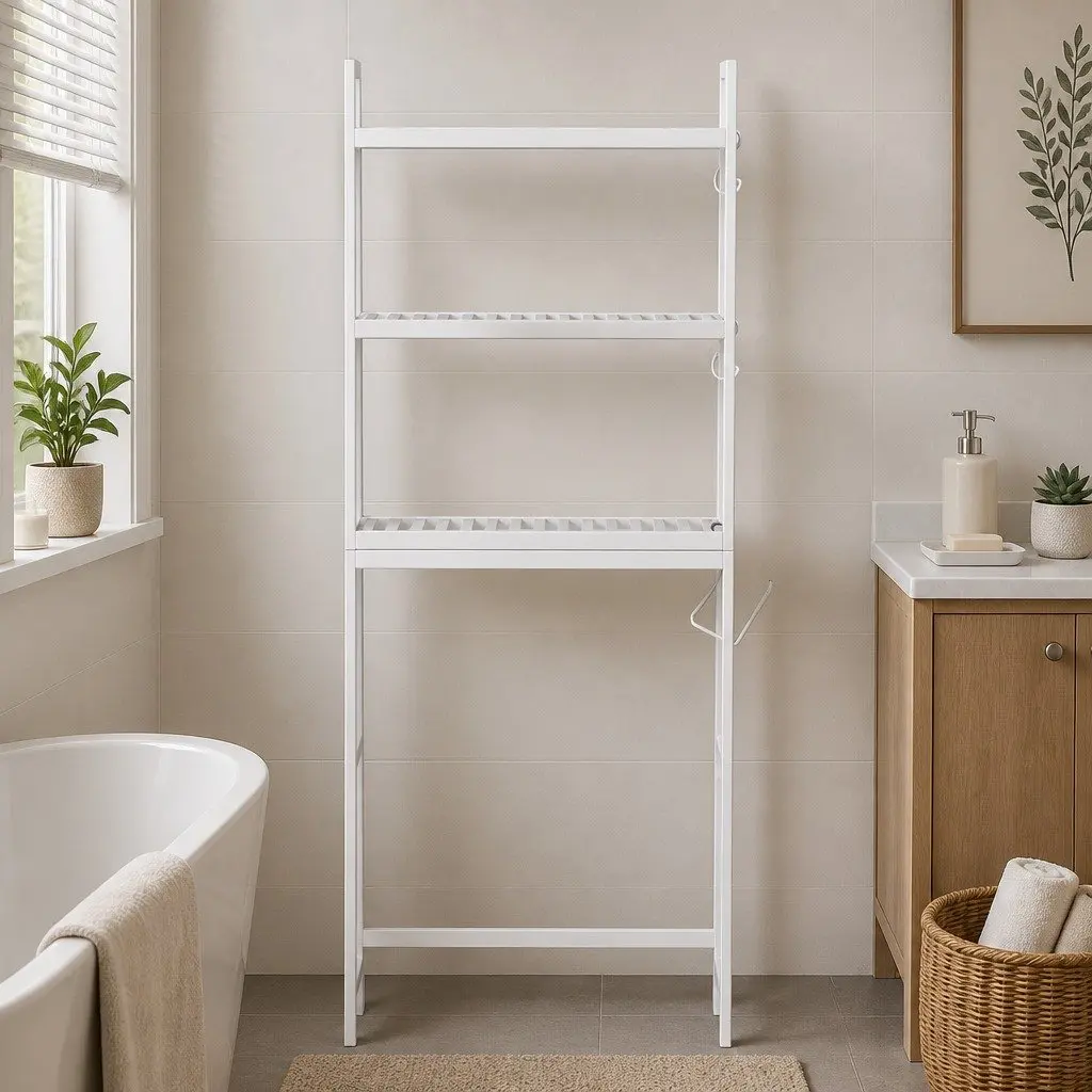 Over Toilet Storage Rack Iron 3 Tier Bathroom Organiser White