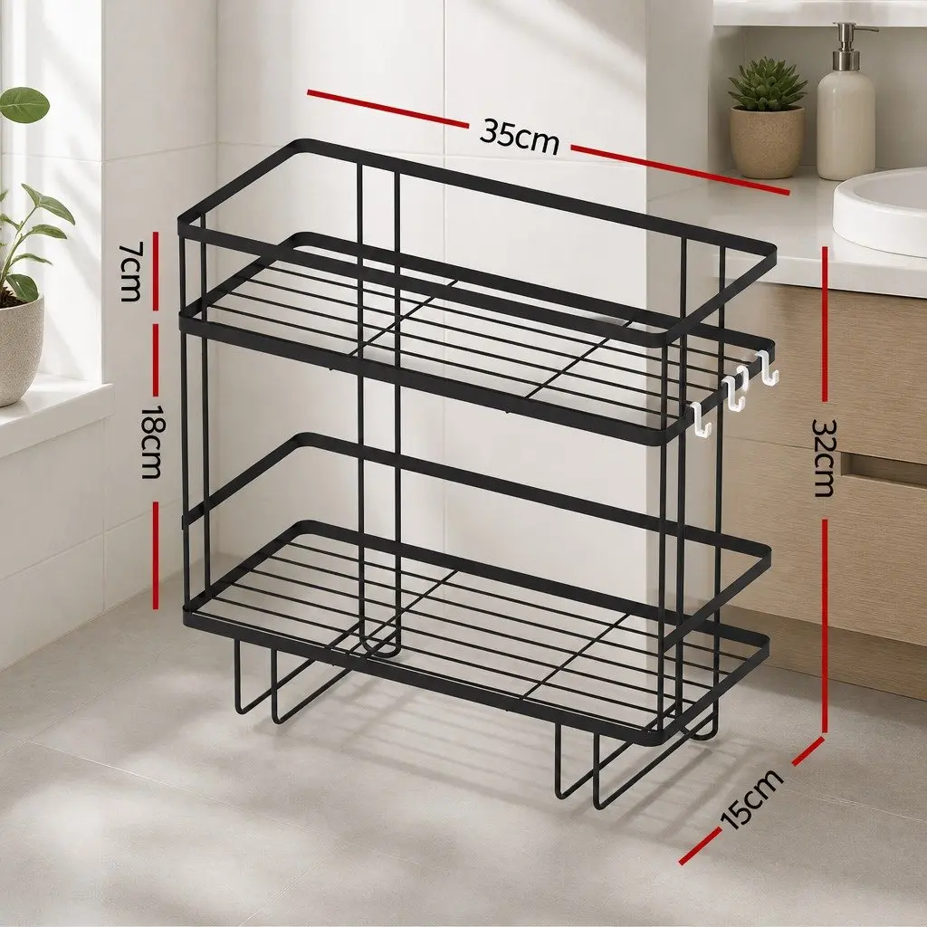 2 Tier Black Over Toilet Storage Rack Carbon Steel Bathroom Organizer Space Saver Shelf