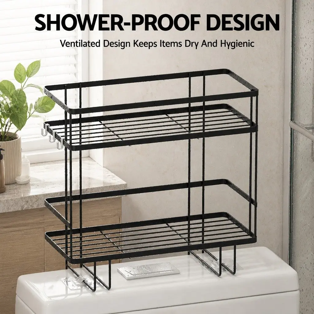 2 Tier Black Over Toilet Storage Rack Carbon Steel Bathroom Organizer Space Saver Shelf